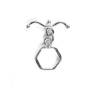 Silver Overlay Simple Shiny Small Hexagon Shape Toggle 13MM