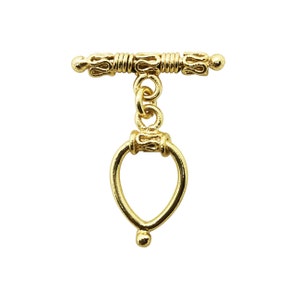 Gold Overlay Traditional Designs Toggle With Pears Shape Ring 16MM