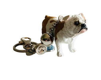 Keyring / bag charm English Bulldog/ OEB with Swarovski crystal and paw pendant