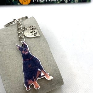 SALE Super beautiful Doberman key ring, with stainless steel paw pendant