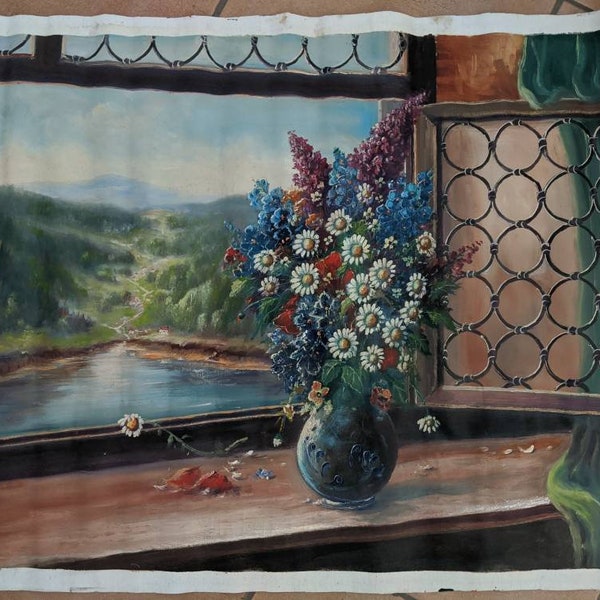 VENTE Exceptionnelle peinture à l'huile des années 1940/50 environ, magnifiques couleurs, non encadrée, huile sur toile