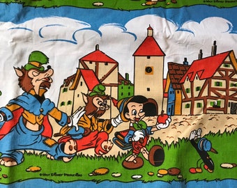 Vintage fabric, 80s children's fabric Pinocchio