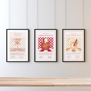 Digital Christmas Cocktail Recipe Posters Set of 3 Printable Art