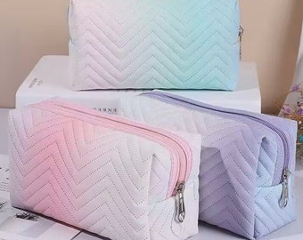 Pastel Ombre Rainbow Quilted Faux Leather, Herringbone Embossed Vinyl