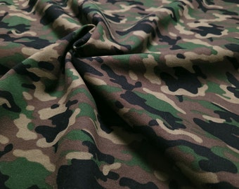 Camouflage sweat fabric from Glünz. Army olive green, camouflage pattern