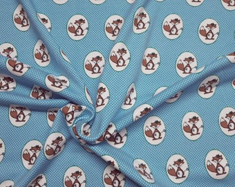 Jersey fabric fox boy. Blue fabric with foxes