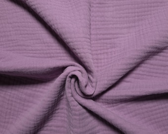 Mousseline double gaze, violet uni, en coton doux, certifiée Oeko-Tex, 130 cm de large