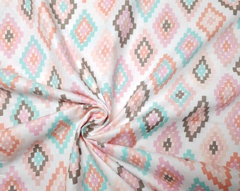 Cotton fabric Michael Miller "Cornered". Geometric figures. Pink, mint, brown, orange, white. PC6988