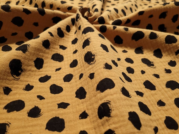 Musselin Stoff Leoprint in Senf Schwarz – Double Gauze Baumwolle Jeron von Swafing, Restmenge 0,45 m