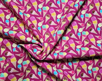 Kim cotton fabric by Swafing – ice cream fabric in waffle cones on pink and purple, children's fabric for pillow decoration and children's rooms