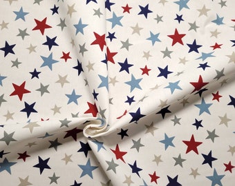 Clarke & Clarke English decorative fabric cotton Funny Stars blue. Stars blue red gray.