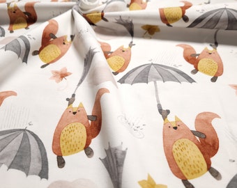 Jersey fabric Let's Rain Again, from Swafing. Beaver on umbrellas to match the combination fabric with rainbow