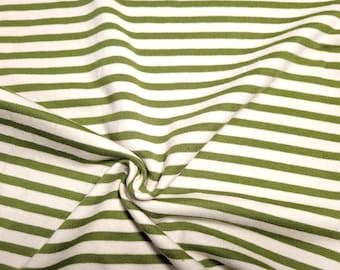 Tissu en maille de coton à rayures vertes et blanches – côtes douces à rayures du Japon