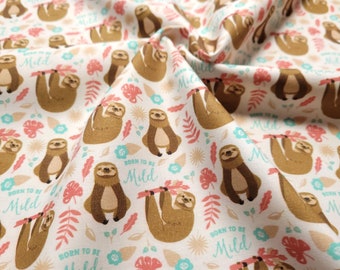 Cotton fabric "Born to be mild" Swafing, beige, sloths by Camelot