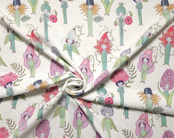 Jersey Stoffonkel Susalabim's Flower People Blanc – Motif floral ludique pour enfants par Susalabim