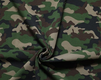 Baumwoll Jersey Army olivegrün. Camouflage Musterung von Hemmers Itex