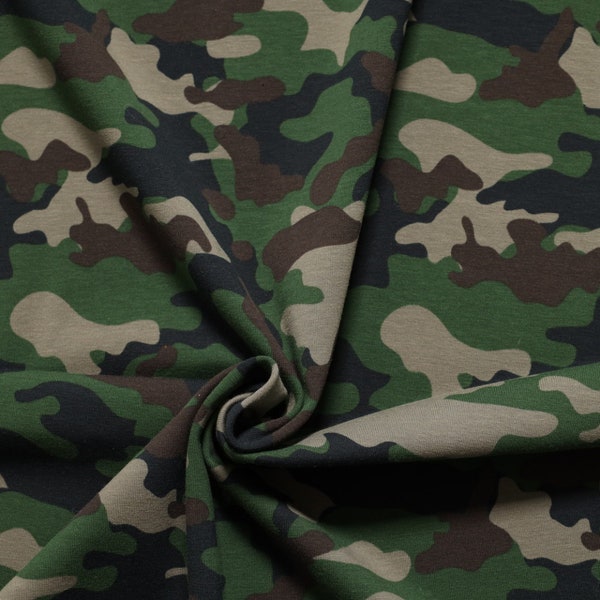 Baumwoll Jersey Army olivegrün. Camouflage Musterung von Hemmers Itex