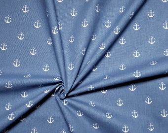 Clarke & Clarke English decorative fabric cotton Anchor blue. Blue fabric with white anchors