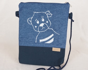 Petit sac en jean fait main avec motif ours