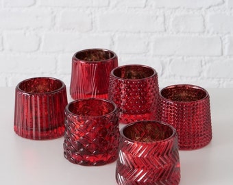 Windlichtglas rot 6 Varianten Teelichtglas