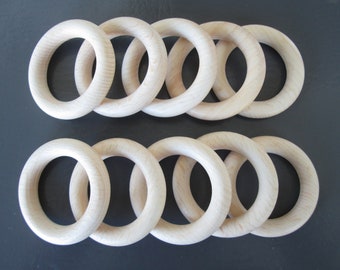 0,37 Euro /pcs. 10 wooden rings untreated, approx. 47 mm, natural wood according to DIN f. Baby articles, without bore