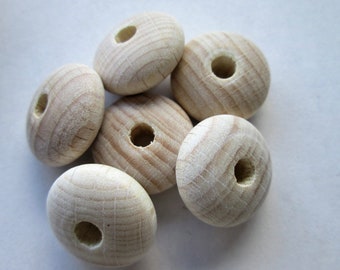 25 macrame wooden beads lenses 17 mm, beech