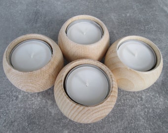 Wooden tea light holders, 4 pieces