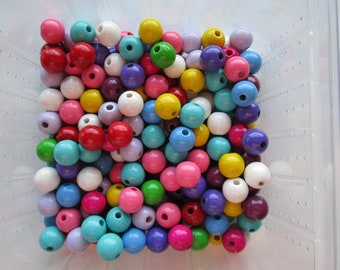 100 wooden beads 10 mm, colorful mix