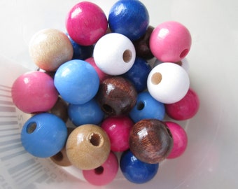 30 wooden beads 12 mm, colorful mixture - or color choose