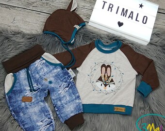 Baby Set 3-teilig Gr. 74/80 Boho Hase