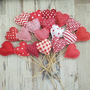 Heart on a stick Fabric heart decorations Table decor Heart topper Valentines day Home decor Plant Stake Fall ornaments
