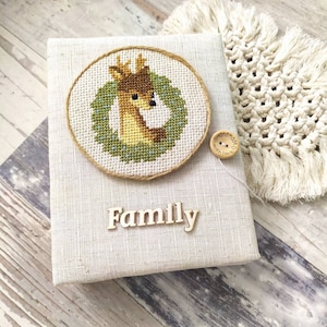 Christmas album with deer embroidery, Personalized Christmas photo album, Photo album for 100 4x6 inch photos, Linen Baby Photo Album
