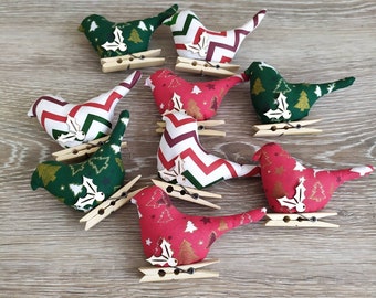Bolas de Navidad Pájaros de tela Decoración navideña Decoración de tela Decoración navideña hecha a mano Adornos navideños de pájaros Juego de juguetes para árboles de Navidad