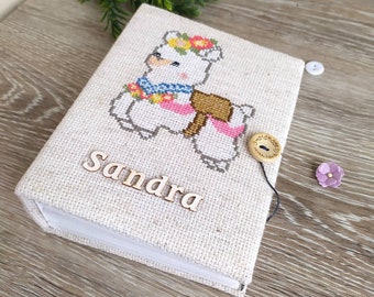 Personalizable photo album for girl 13 x 18 cm with Llama embroidery, Photo album for 100 4x6 inch photos, Baby photo album personalized