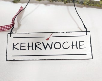 Kehrwoche Holz Schild Türschild Holzschild Schilder Besen weiß Geschenk