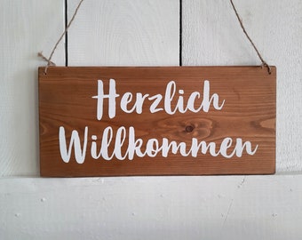 Schild Herzlich Willkommen - Holzschild Türschild Dekoschild rustikal modern Landhaus