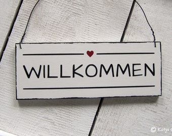 Schild Willkommen - Holz Holzschild Türschild Herz Dekoration Geschenk