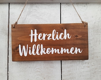 Herzlich Willkommen - Holzschild Türschild Schild Dekoschild rustikal modern Landhaus