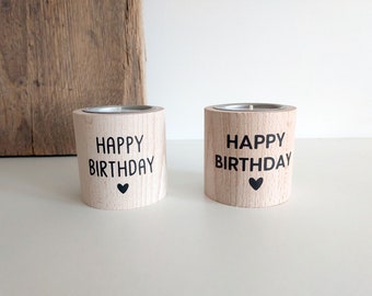 Kerzenhalter Geburtstag Teelichthalter Happy Birthday Holz - Deko aus Holz - Geschenk Holzdeko Dekoration Holz Geburtstag