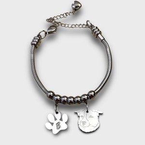 Australian Shepherd dog bracelet and paw or heart with engraved initial, Australian Shepherd muzzle pendant, Australian Shepherd bracelet