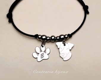 Jack Russell dog bracelet and paw/heart with engraved letter