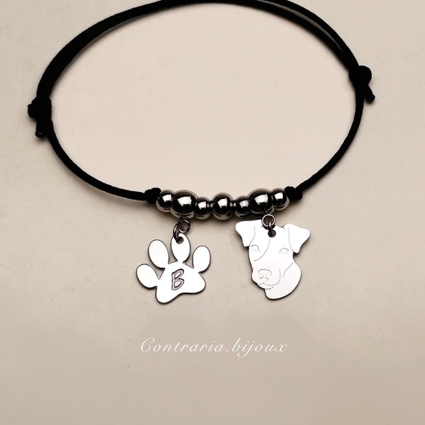Jack Russell dog bracelet and paw/heart with engraved letter