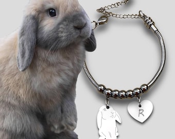 Aries Rabbit Bracelet and Heart Pendant with Engraved Initial, Aries Rabbit Bracelet