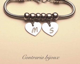 Personalized snake bracelet | heart charm | paw charm with engraved initial | personalized bracelet | paw bracelet