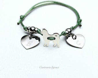 Personalized dog bracelet and heart/paw with engraved initial