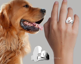 Personalized Golden Dog and Girl Ring / Golden Dog Ring / Pet Lover Ring / Personalized Engraving Ring