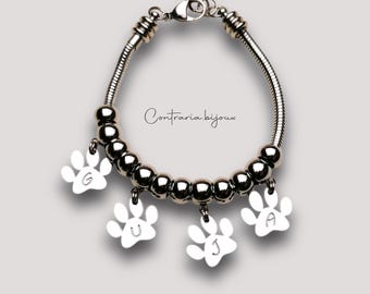 Snake bracelet with paw pendant with engraved initial