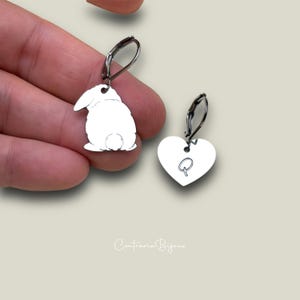 Aries bunny earrings and heart with initial / heart earrings with engraved initial / bunny earrings / Aries bunny earrings