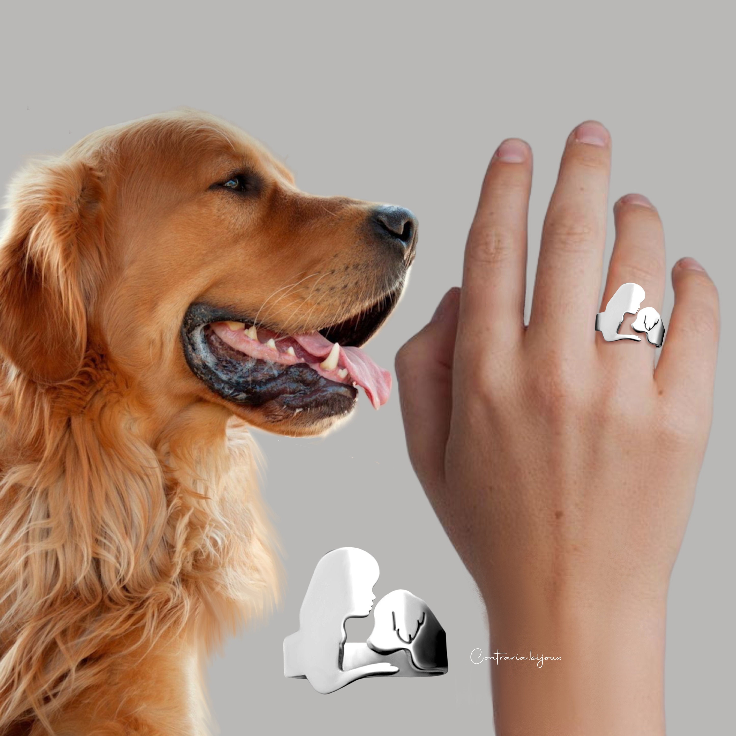 Personalized Golden Dog and Girl Ring Golden Dog Ring Pet Lover Ring Personalized Engraving Ring Etsy