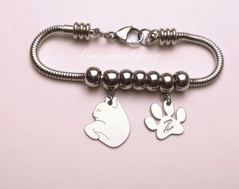 Cat and paw bracelet with engraved initial